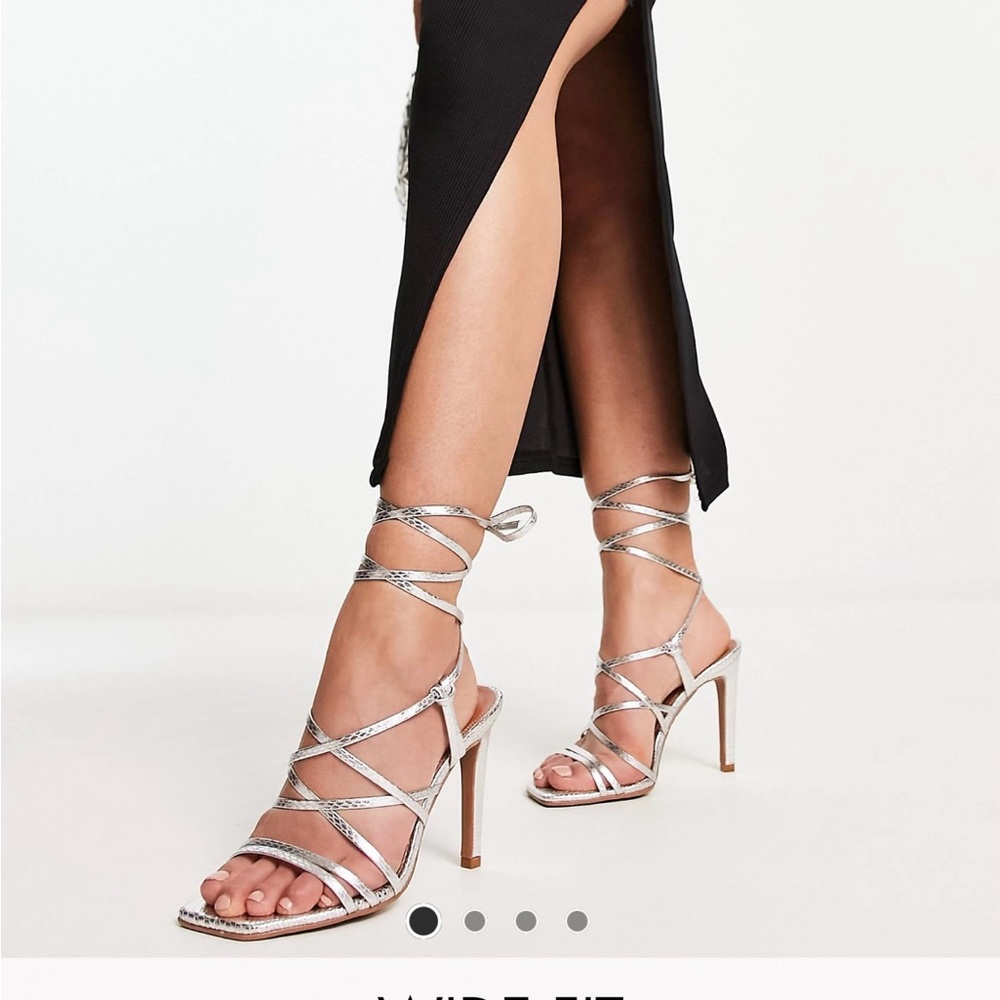Silver Snake ASOS Strappy Heeled Sandals Wide Fit - Never Worn